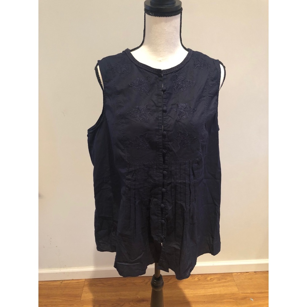 Cynthia Rowley Navy Blue Floral Sleeveless Top